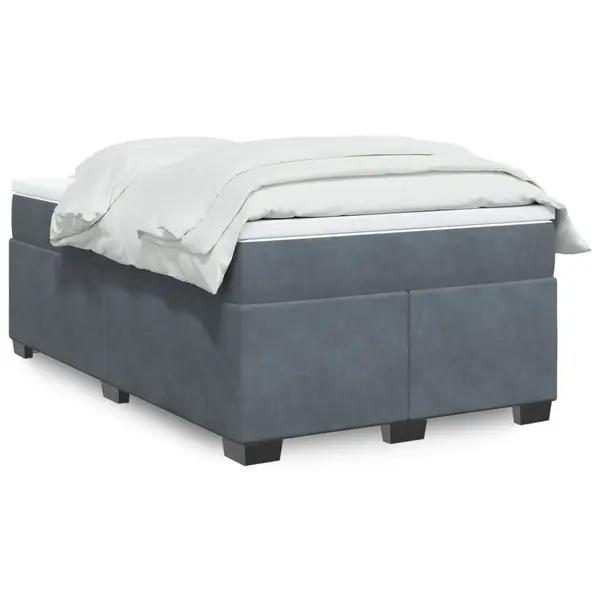Gossi pat box spring cu saltea, gri inchis, 120x200 cm, catifea