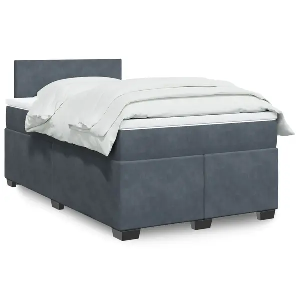 Gossi pat box spring cu saltea, gri inchis, 120x200 cm, catifea