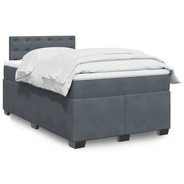 Gossi pat box spring cu saltea, gri inchis, 120x200 cm, catifea