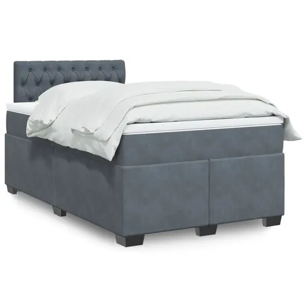 Gossi pat box spring cu saltea, gri inchis, 120x200 cm, catifea