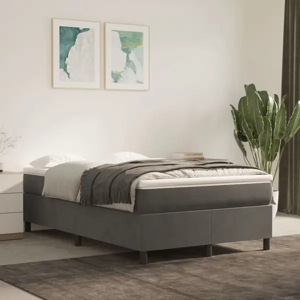 Gossi pat box spring cu saltea, gri inchis, 120x200 cm, catifea