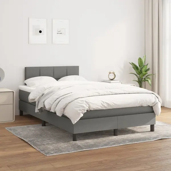Gossi pat box spring cu saltea, gri inchis, 120x200 cm, textil