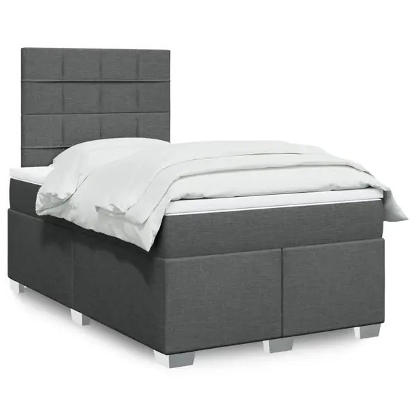 Gossi pat box spring cu saltea, gri inchis, 120x200 cm, textil