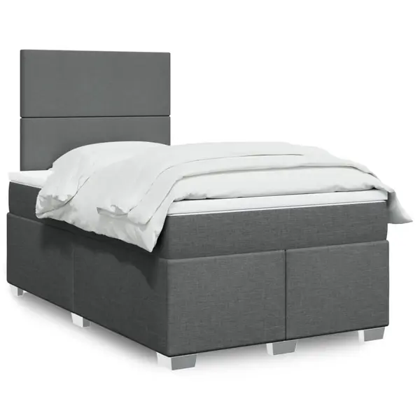 Gossi pat box spring cu saltea, gri inchis, 120x200 cm, textil