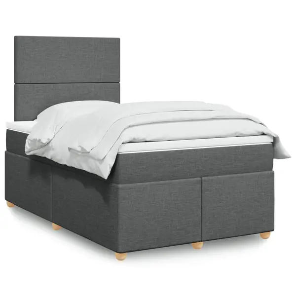 Gossi pat box spring cu saltea, gri inchis, 120x200 cm, textil