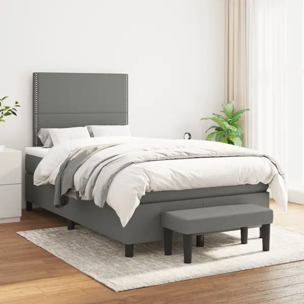 Gossi pat box spring cu saltea, gri inchis, 120x200 cm, textil