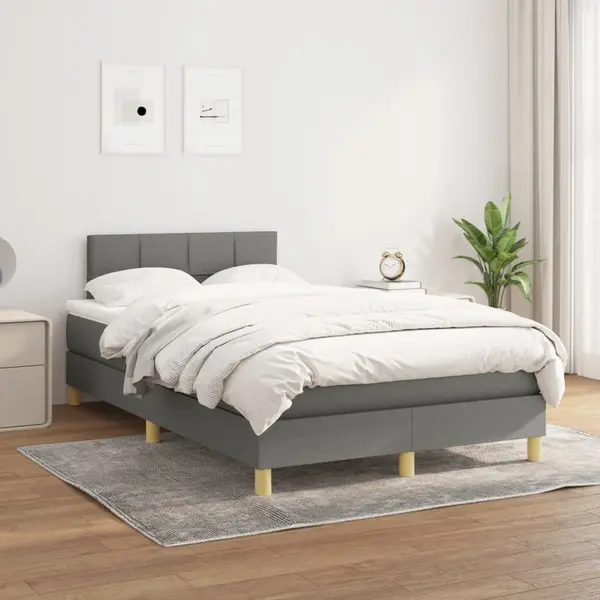Gossi pat box spring cu saltea, gri inchis, 120x200 cm, textil
