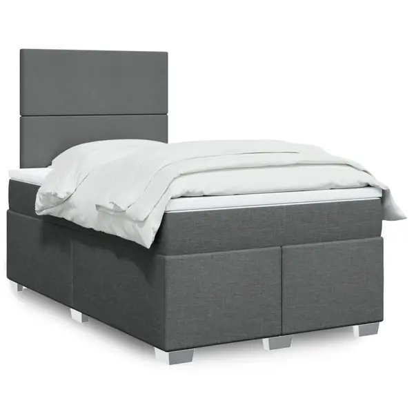 Gossi pat box spring cu saltea, gri inchis, 120x200 cm, textil