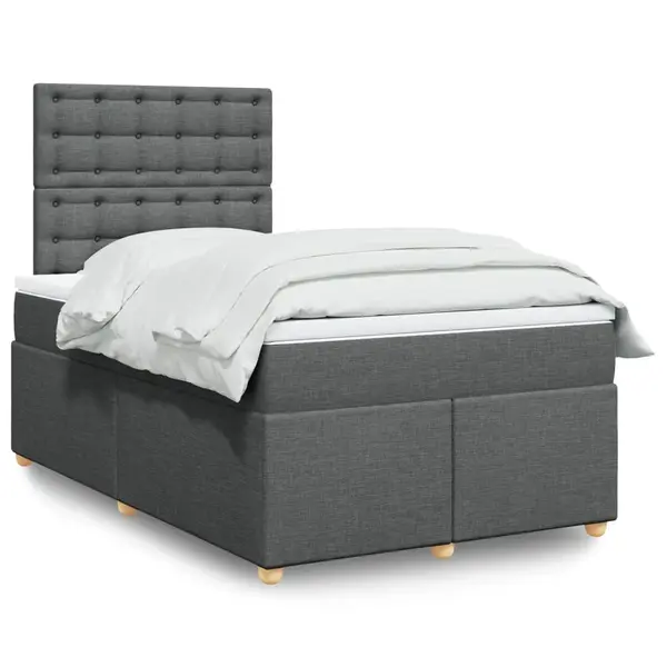 Gossi pat box spring cu saltea, gri inchis, 120x200 cm, textil