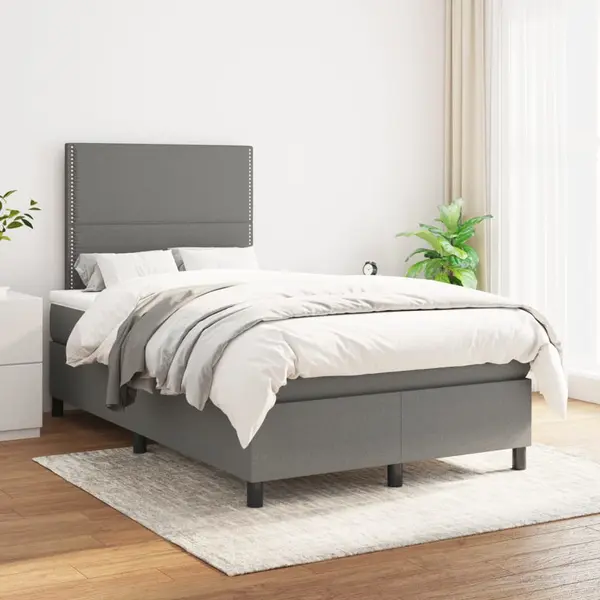 Gossi pat box spring cu saltea, gri inchis, 120x200 cm, textil