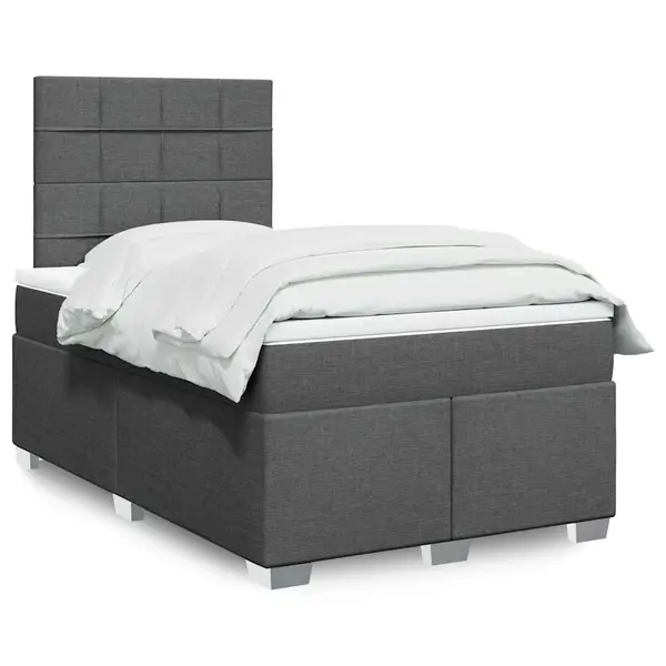 Gossi pat box spring cu saltea, gri inchis, 120x200 cm, textil