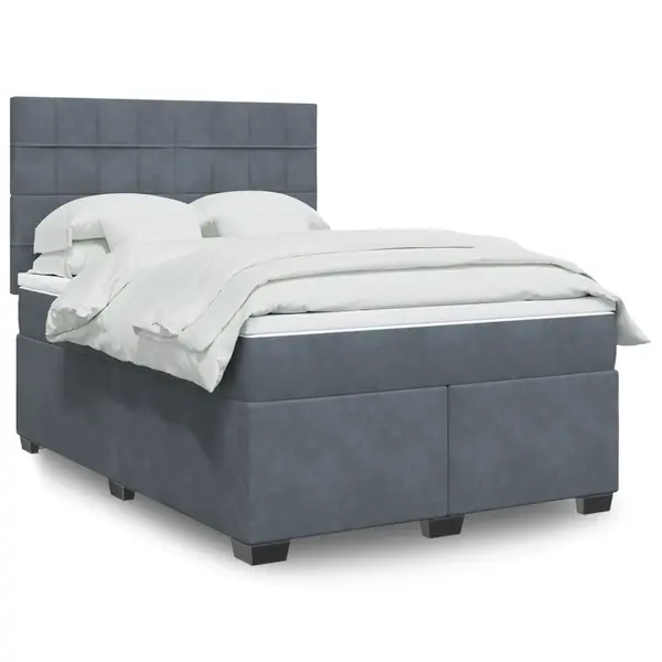 Gossi pat box spring cu saltea, gri inchis, 140x190 cm, catifea