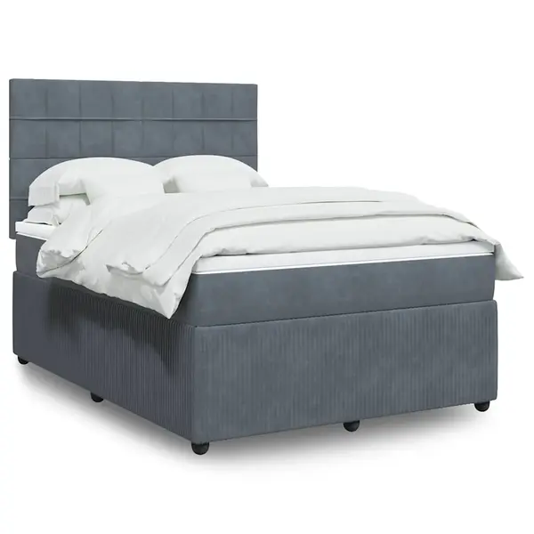 Gossi pat box spring cu saltea, gri inchis, 140x190 cm, catifea