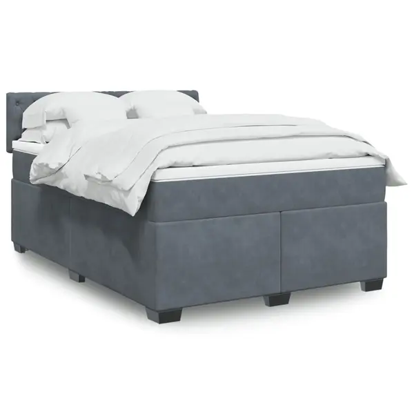 Gossi pat box spring cu saltea, gri inchis, 140x190 cm, catifea