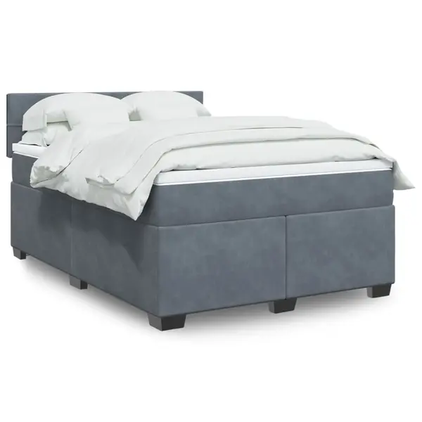 Gossi pat box spring cu saltea, gri inchis, 140x190 cm, catifea