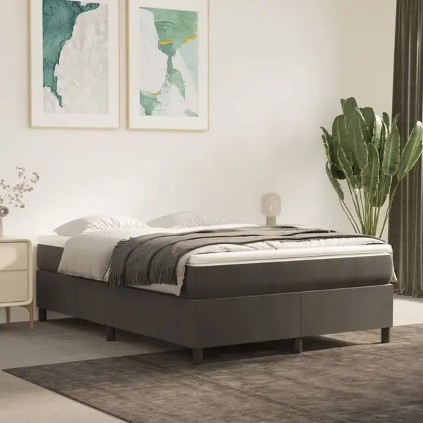 Gossi pat box spring cu saltea, gri inchis, 140x190 cm, catifea
