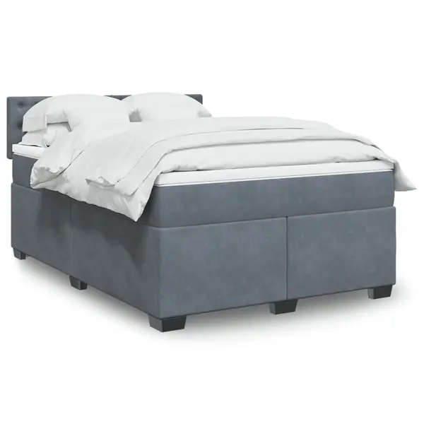 Gossi pat box spring cu saltea, gri inchis, 140x190 cm, catifea