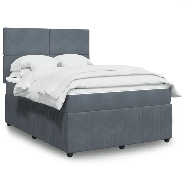 Gossi pat box spring cu saltea, gri inchis, 140x190 cm, catifea