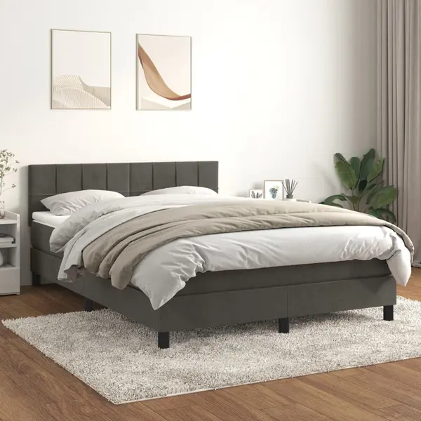 Gossi pat box spring cu saltea, gri inchis, 140x190 cm, catifea