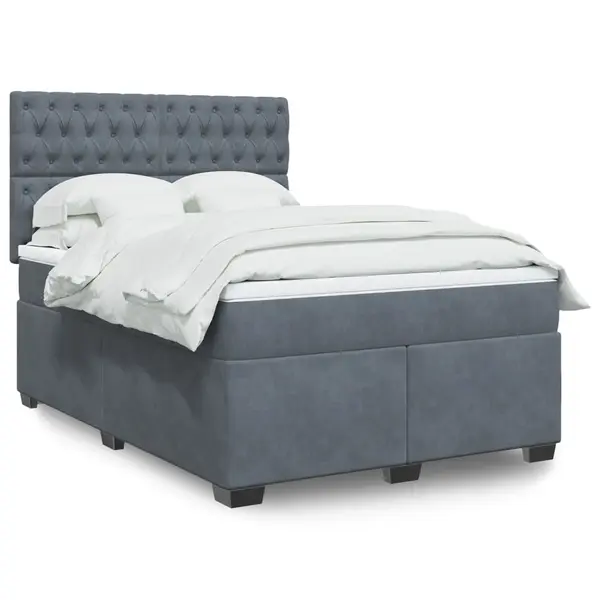 Gossi pat box spring cu saltea, gri inchis, 140x190 cm, catifea