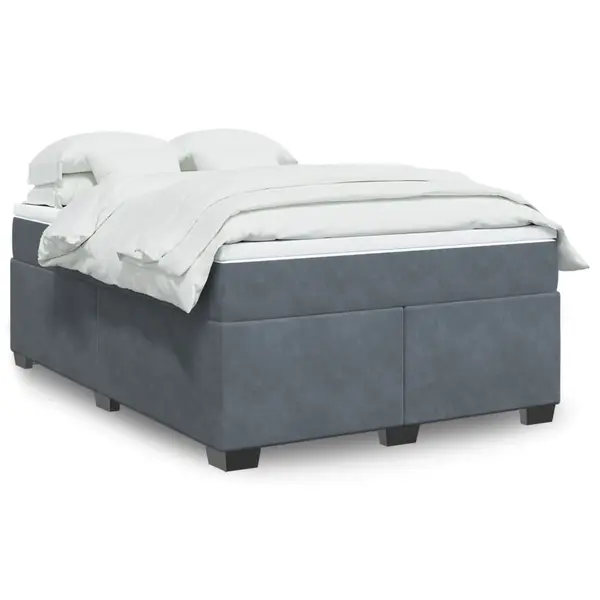 Gossi pat box spring cu saltea, gri inchis, 140x190 cm, catifea