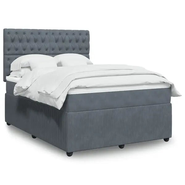 Gossi pat box spring cu saltea, gri inchis, 140x190 cm, catifea