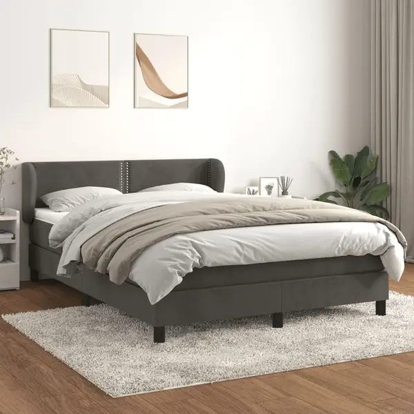 Gossi pat box spring cu saltea, gri inchis, 140x190 cm, catifea