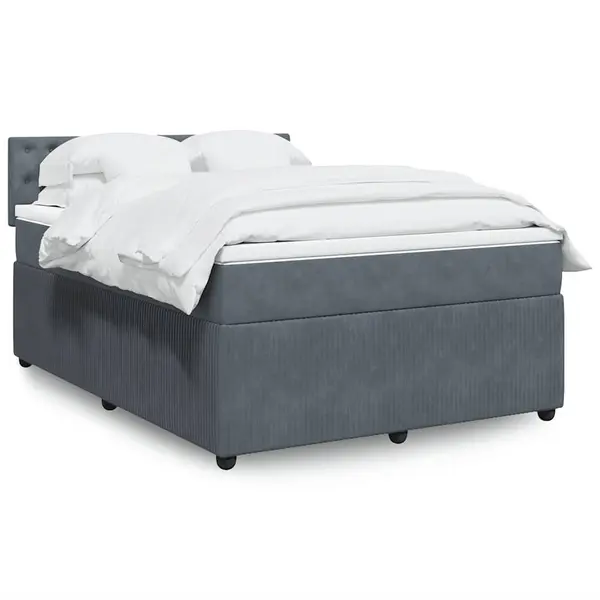 Gossi pat box spring cu saltea, gri inchis, 140x190 cm, catifea