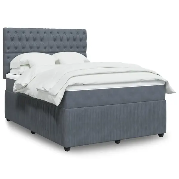 Gossi pat box spring cu saltea, gri inchis, 140x190 cm, catifea