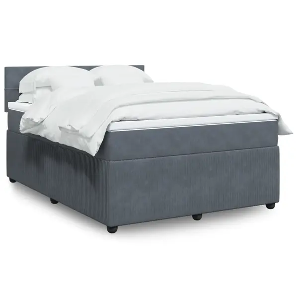 Gossi pat box spring cu saltea, gri inchis, 140x190 cm, catifea