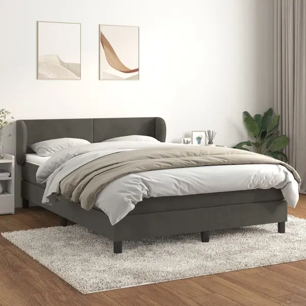 Gossi pat box spring cu saltea, gri inchis, 140x190 cm, catifea