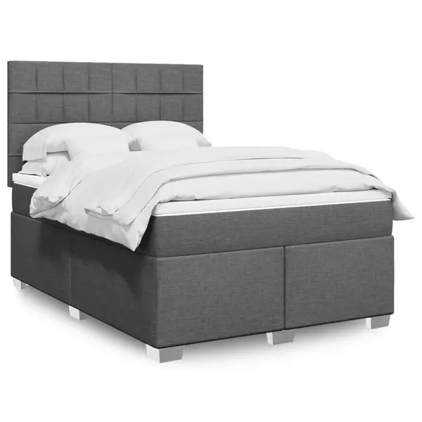 Gossi pat box spring cu saltea, gri inchis, 140x190 cm, textil
