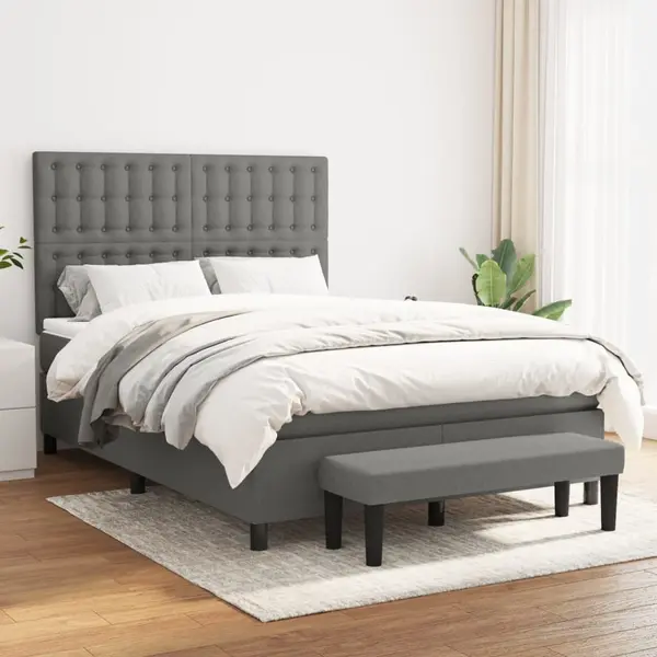 Gossi pat box spring cu saltea, gri inchis, 140x190 cm, textil