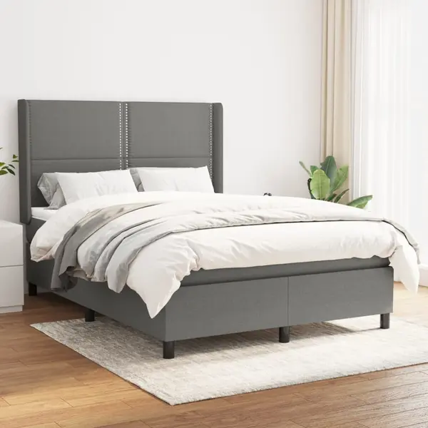Gossi pat box spring cu saltea, gri inchis, 140x190 cm, textil