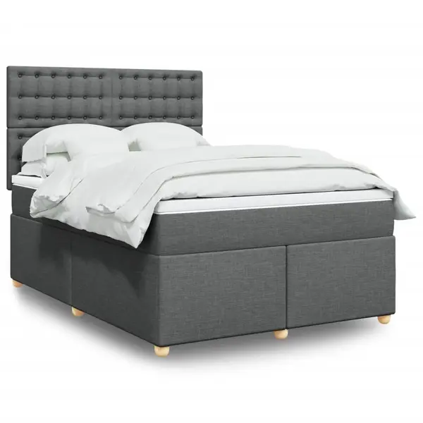 Gossi pat box spring cu saltea, gri inchis, 140x190 cm, textil