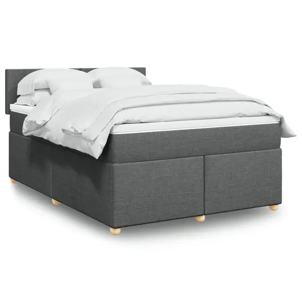 Gossi pat box spring cu saltea, gri inchis, 140x190 cm, textil