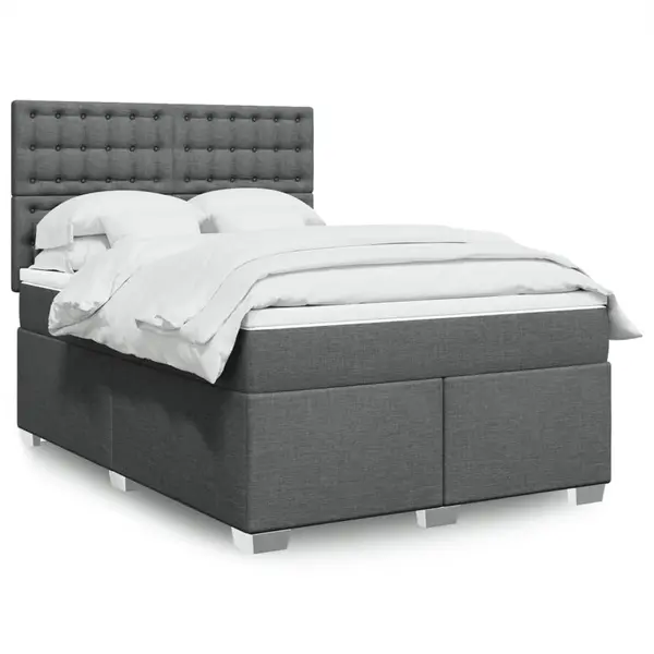 Gossi pat box spring cu saltea, gri inchis, 140x190 cm, textil