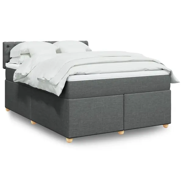 Gossi pat box spring cu saltea, gri inchis, 140x190 cm, textil