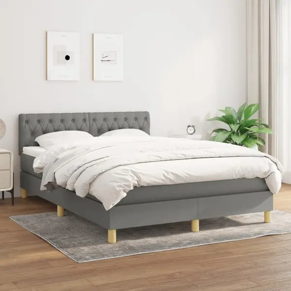 Gossi pat box spring cu saltea, gri inchis, 140x190 cm, textil