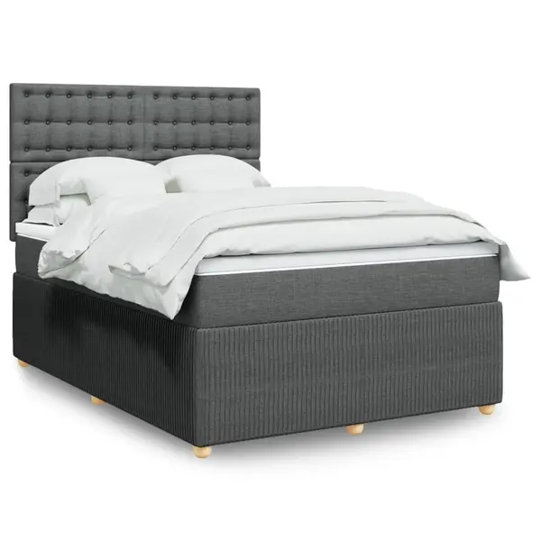 Gossi pat box spring cu saltea, gri inchis, 140x190 cm, textil