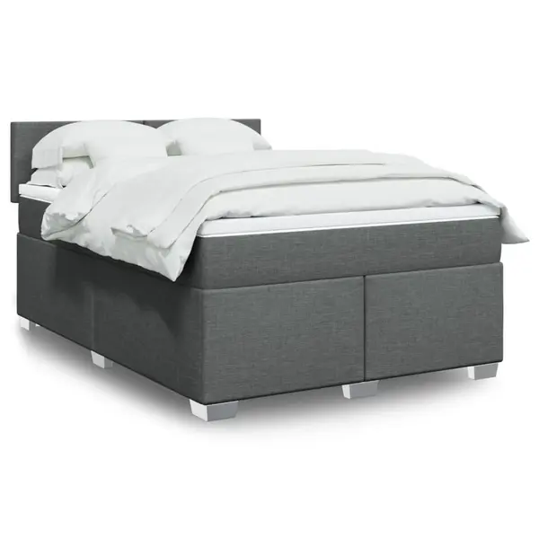 Gossi pat box spring cu saltea, gri inchis, 140x190 cm, textil