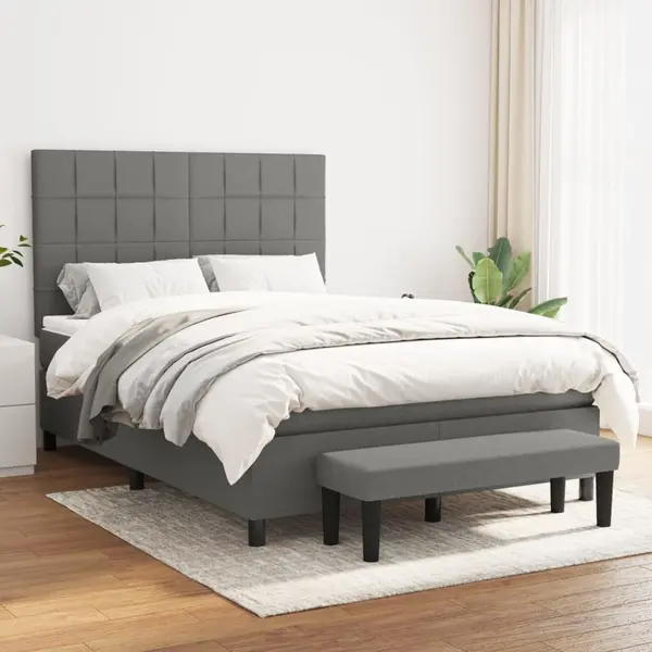 Gossi pat box spring cu saltea, gri inchis, 140x190 cm, textil
