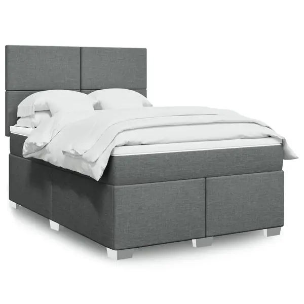 Gossi pat box spring cu saltea, gri inchis, 140x190 cm, textil