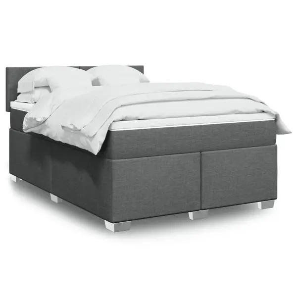 Gossi pat box spring cu saltea, gri inchis, 140x190 cm, textil