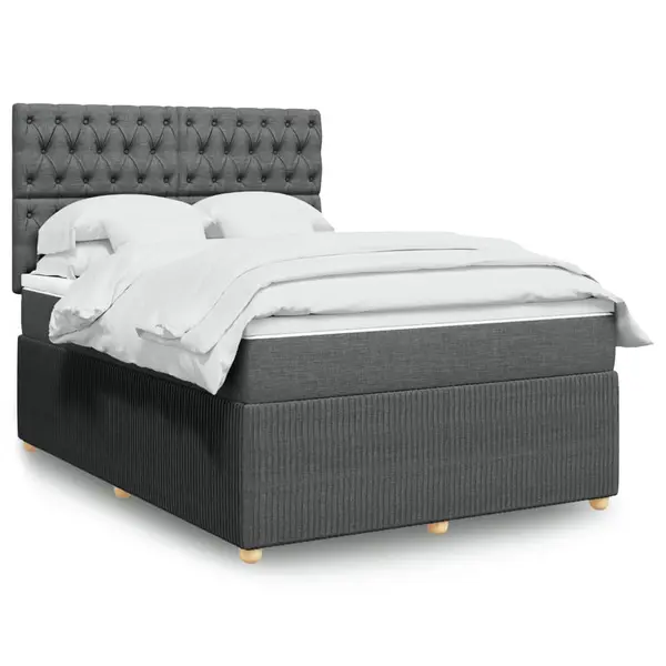 Gossi pat box spring cu saltea, gri inchis, 140x190 cm, textil
