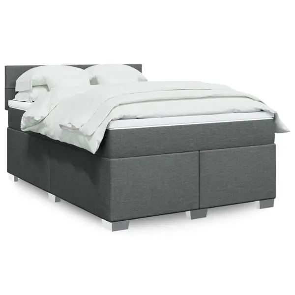 Gossi pat box spring cu saltea, gri inchis, 140x190 cm, textil