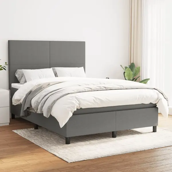 Gossi pat box spring cu saltea, gri inchis, 140x190 cm, textil