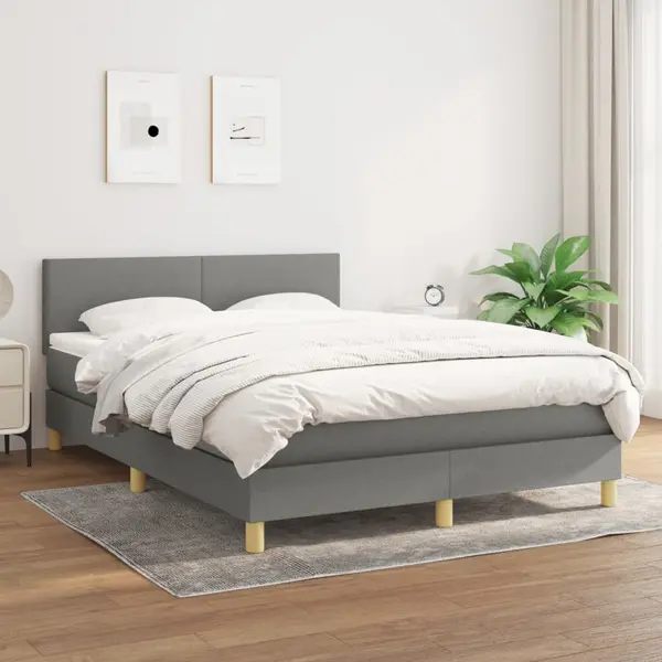 Gossi pat box spring cu saltea, gri inchis, 140x190 cm, textil