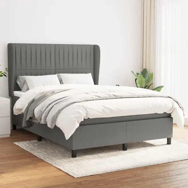 Gossi pat box spring cu saltea, gri inchis, 140x190 cm, textil
