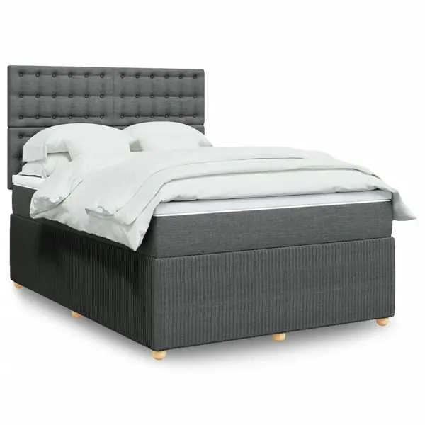 Gossi pat box spring cu saltea, gri inchis, 140x190 cm, textil